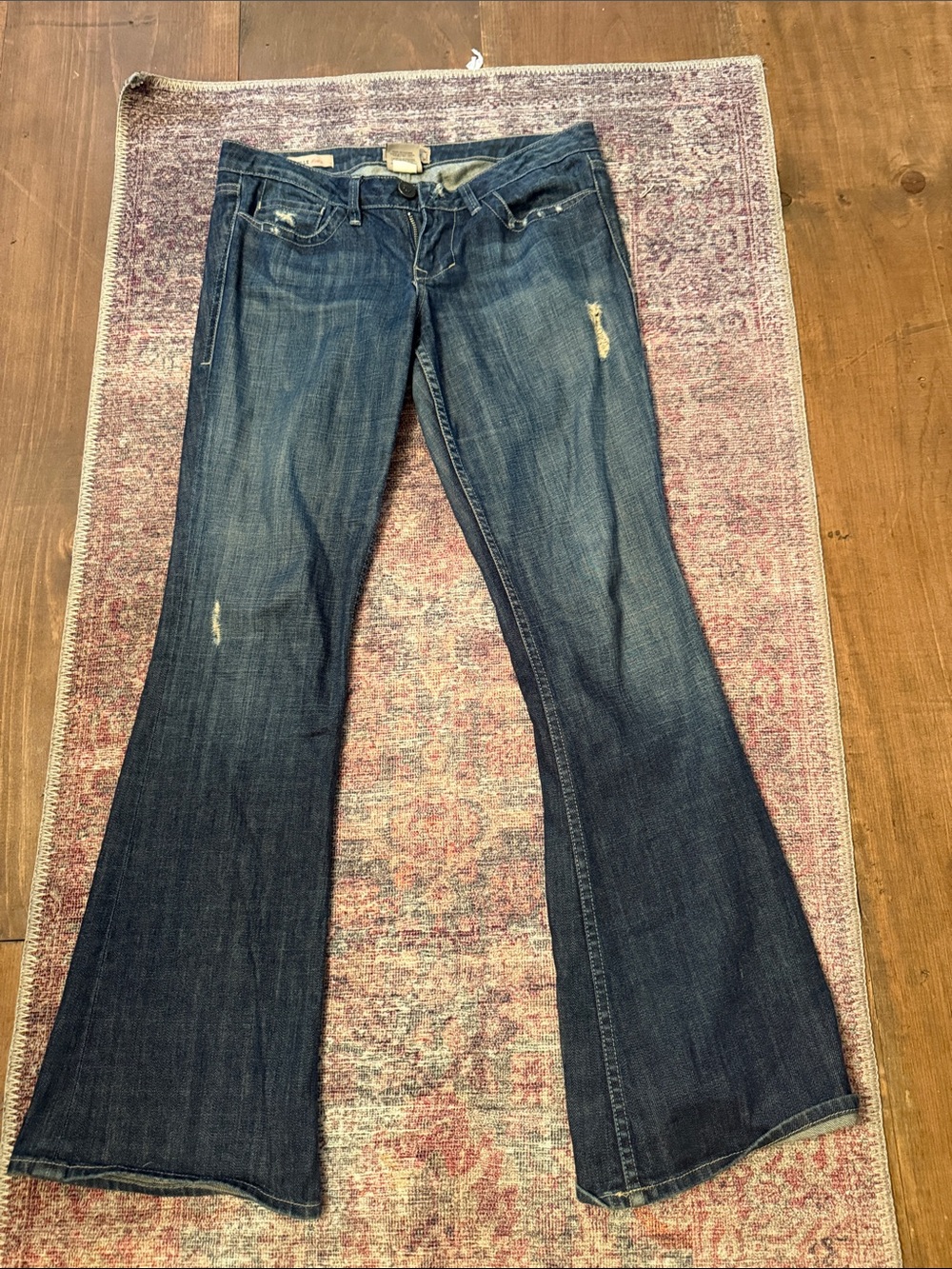 William Rast Dark Blue Flare Jeans with Subtle Distressing